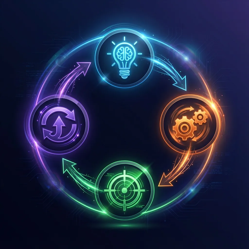 Diagram showing the iterative cycle: Goal -> Retreive -> Reason -> Execute -> Review -> Goal