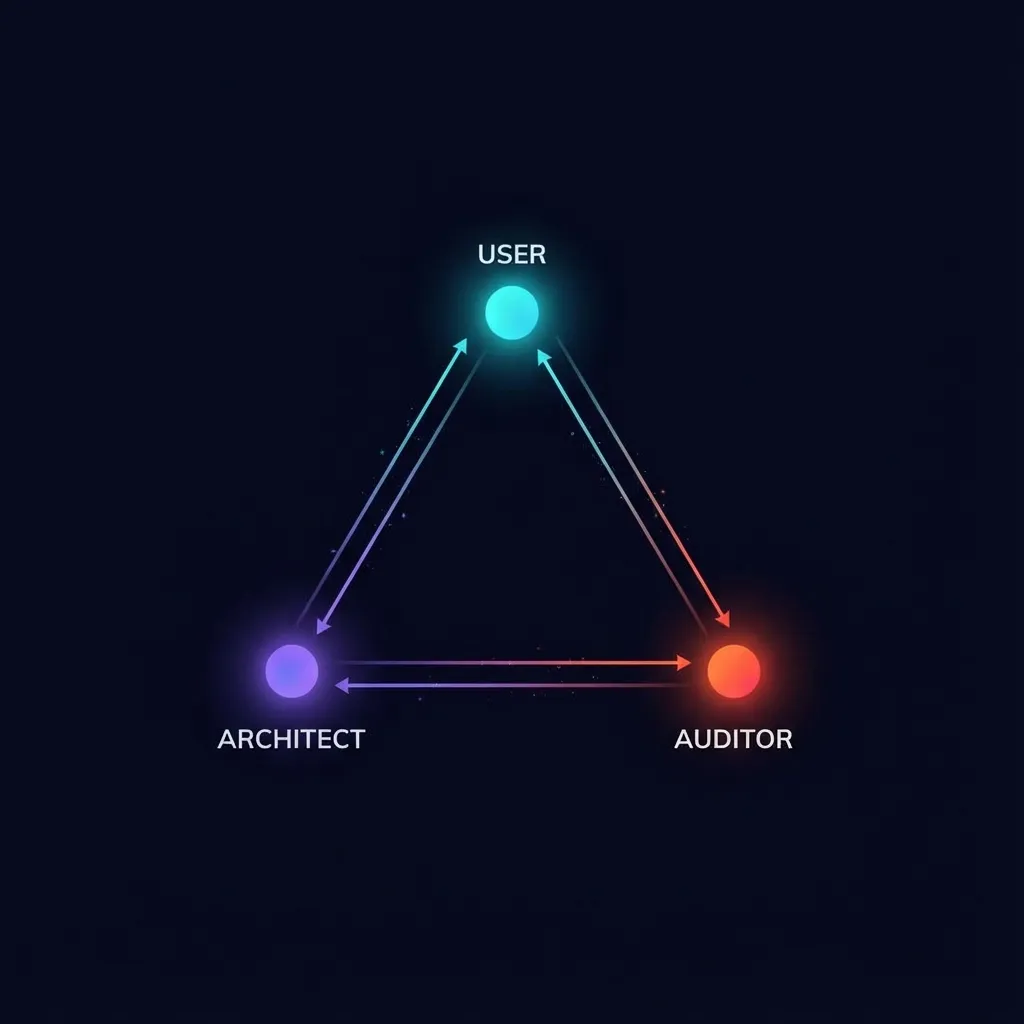 Diagram showing the Trilateral Feedback Loop between Human, Primary AI, and Critic AI